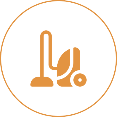 Group 3 Orange vacuum cleaner icon on a white background with an orange circular border.